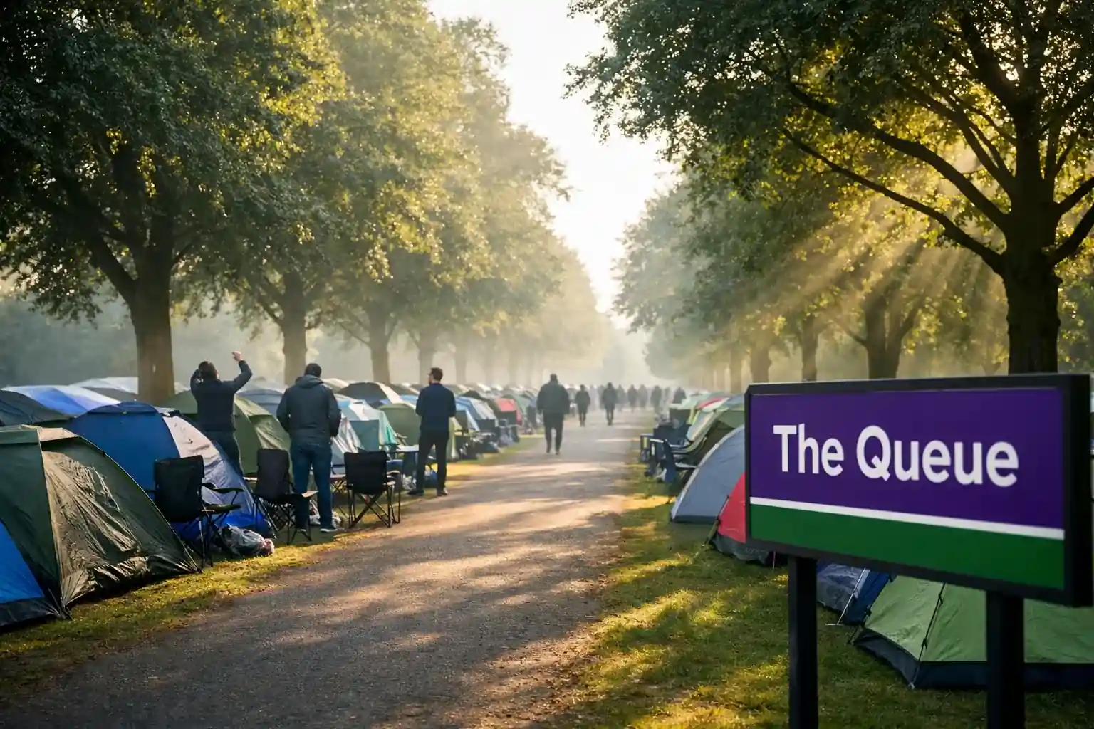 The famous Wimbledon Queue tradition with fans camping overnight near the All England Club